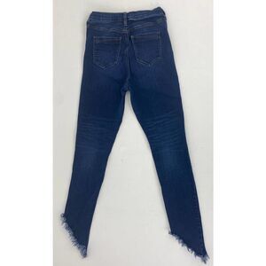 Fashion Nova High Rise Tatter Bottom Raw Hem Slant Skinny Jeans Blue / Size 9/29